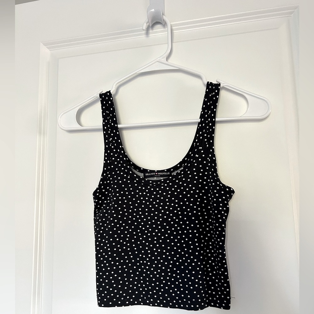 Brandy Melville Navy Blue & White Polka Dot Crop Top